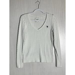 Abercrombie & Fitch Womens Ivory Cable Knit Pullover Sweater Old Money Preppy L